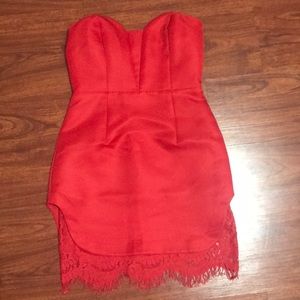 Sophie & Trey Red Strapless Lace Trim Dress